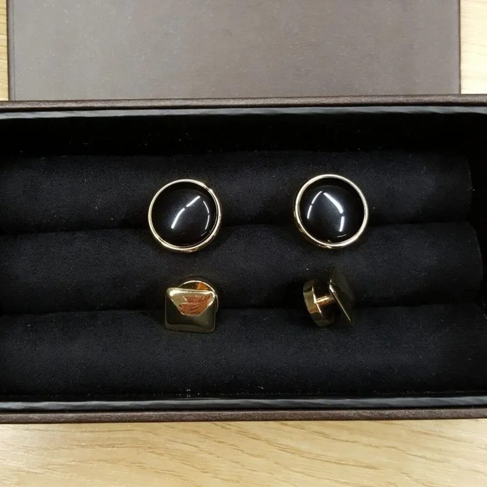 OX & BULL TRADING COMPANY Gold Onyx Cufflinks + Shirt Studs Set